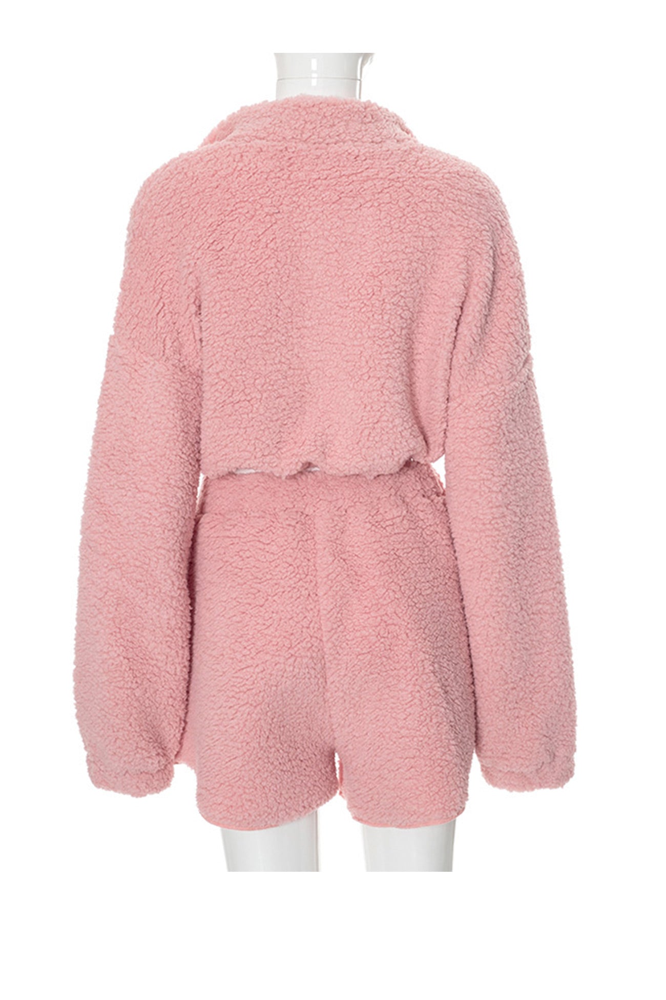 Plush Drawstring Crop Hoodie Shorts Set