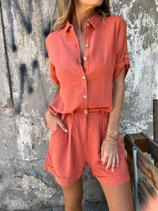 Victoria - Plain Blouse Set of Cotton and Linen
