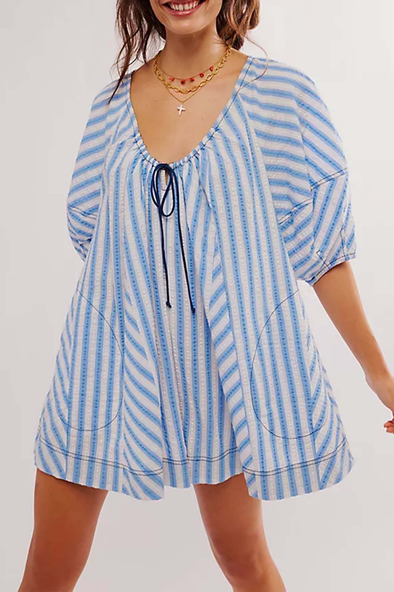 Contrast Stripe Drawstring Rompers