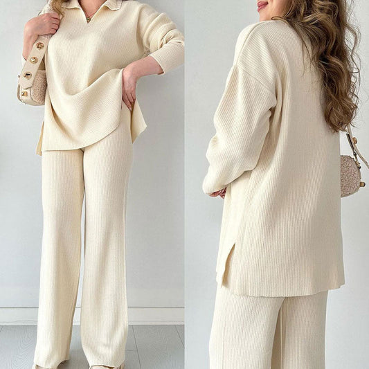 Mara | Casual Two-Piece Set With V-Neck & Slit
