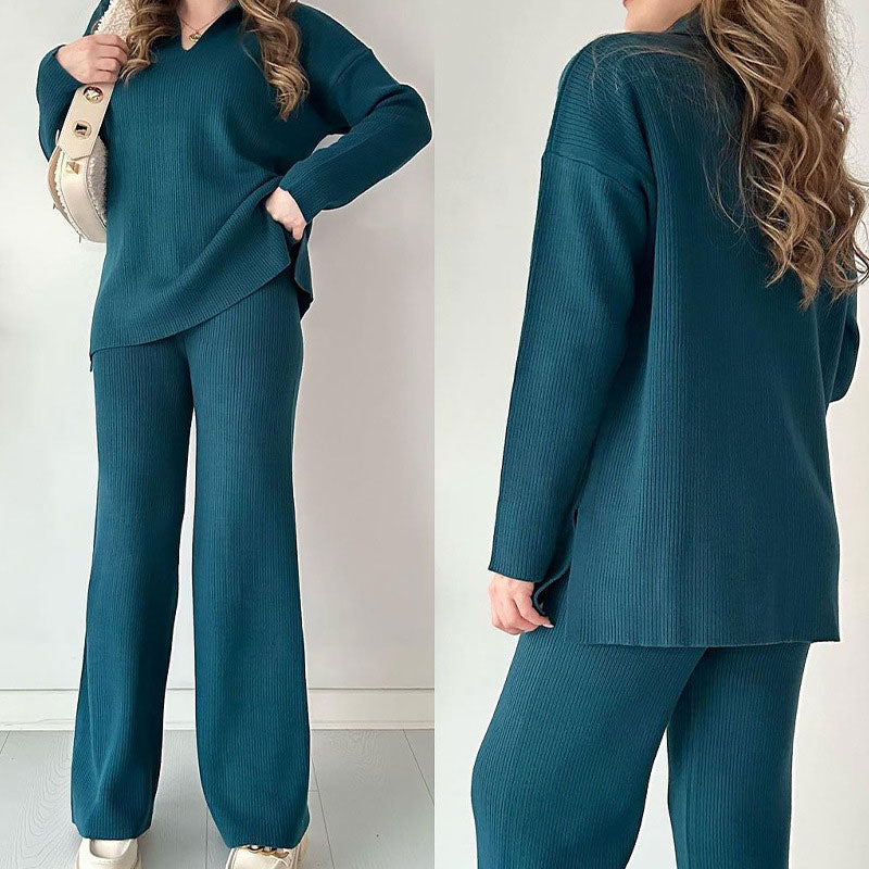 Mara | Casual Two-Piece Set With V-Neck & Slit
