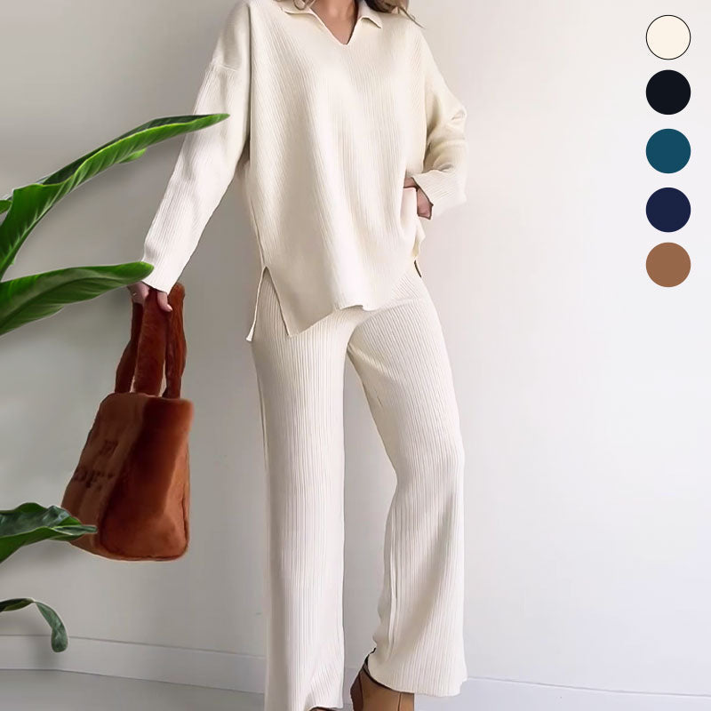Mara | Casual Two-Piece Set With V-Neck & Slit