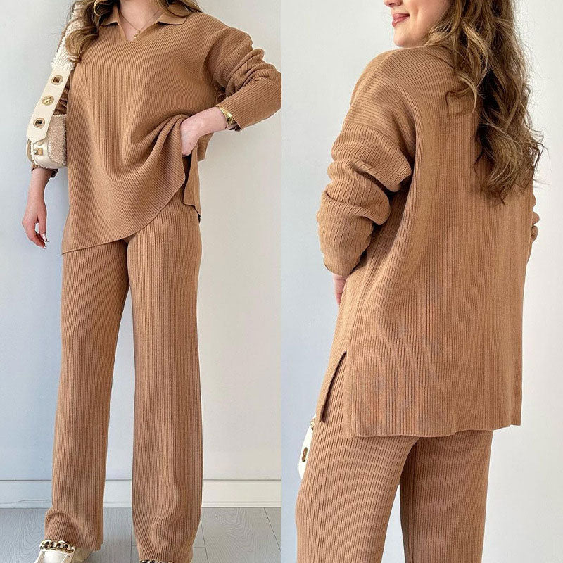 Mara | Casual Two-Piece Set With V-Neck & Slit