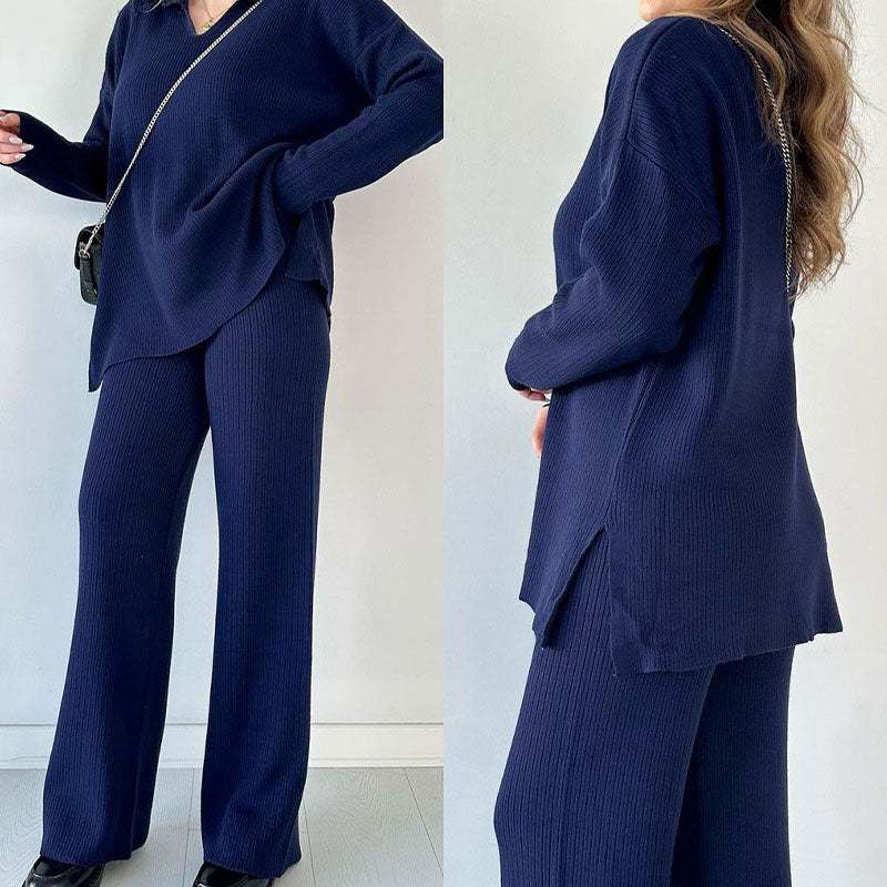 Mara | Casual Two-Piece Set With V-Neck & Slit