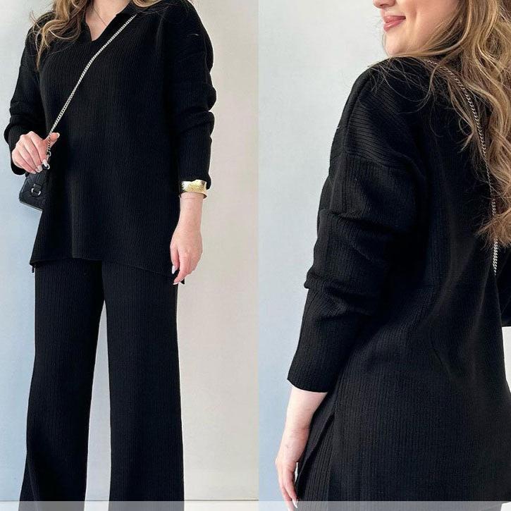 Mara | Casual Two-Piece Set With V-Neck & Slit